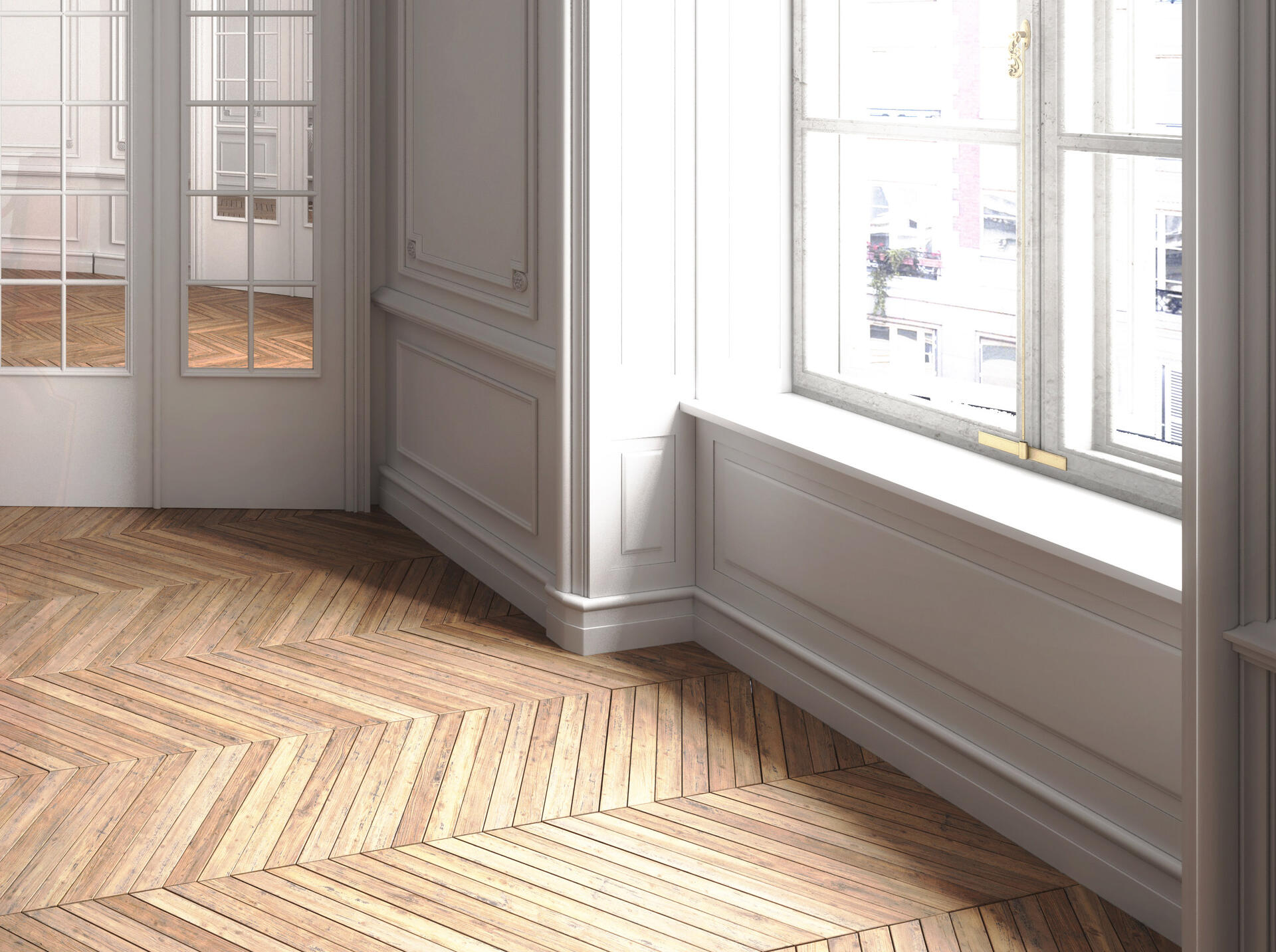 Pose d'un parquet massif coll� en point de Hongrie 